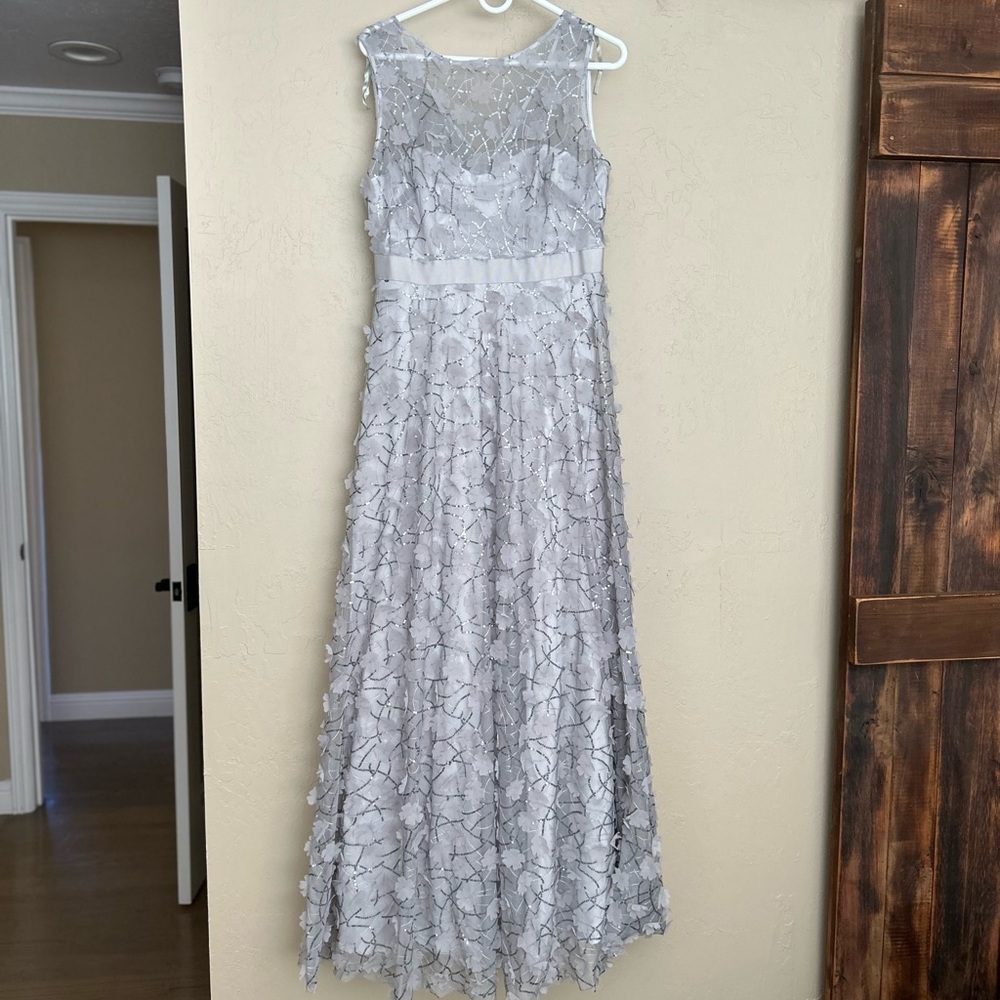 Eliza J Silver Floral Appliqué Gown
